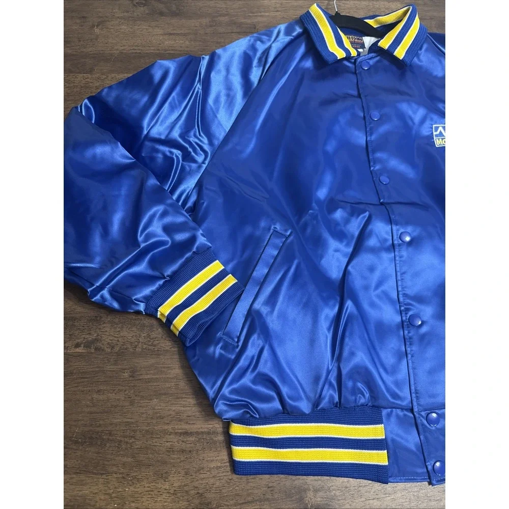 Vintage MOOG Satin Bomber Jacket Mens XL Blue & Yellow Hilton Activewear New NOS